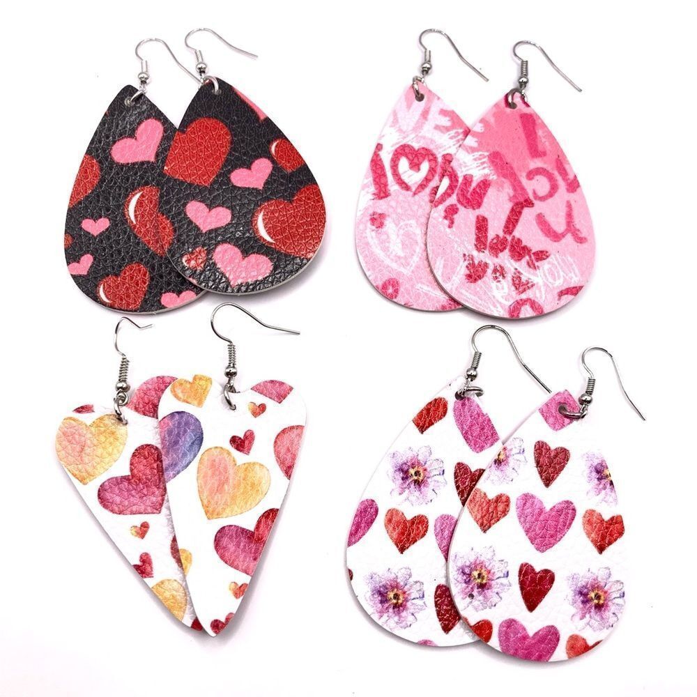 Set of 4 love faux leather hook earrings